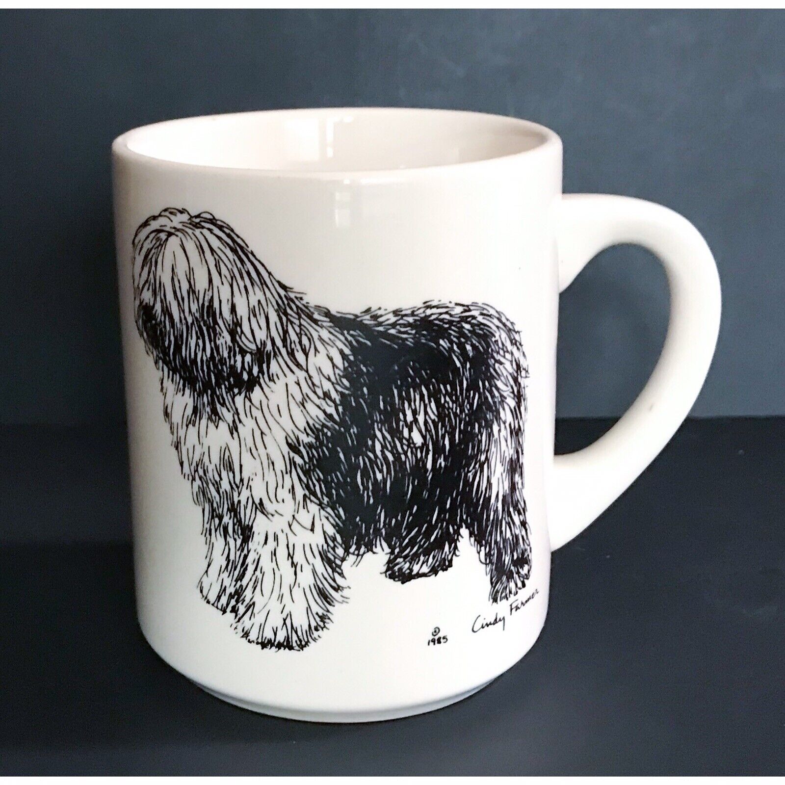 Vintage Cindy Farmer Shaggy Sheepdog Mug Coffee Cup Dog Lover Art