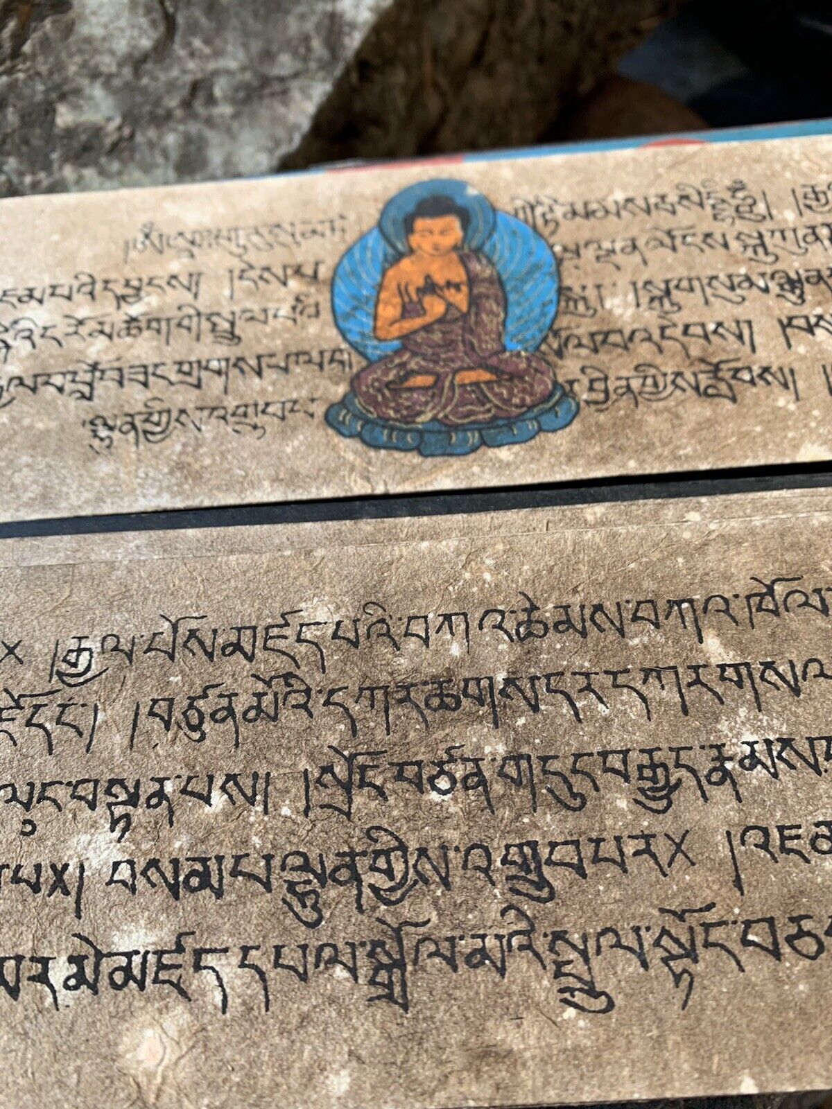 Antique Tibetan Buddhist Wooden Prayer Book - Rare Handmade Himalayan Art