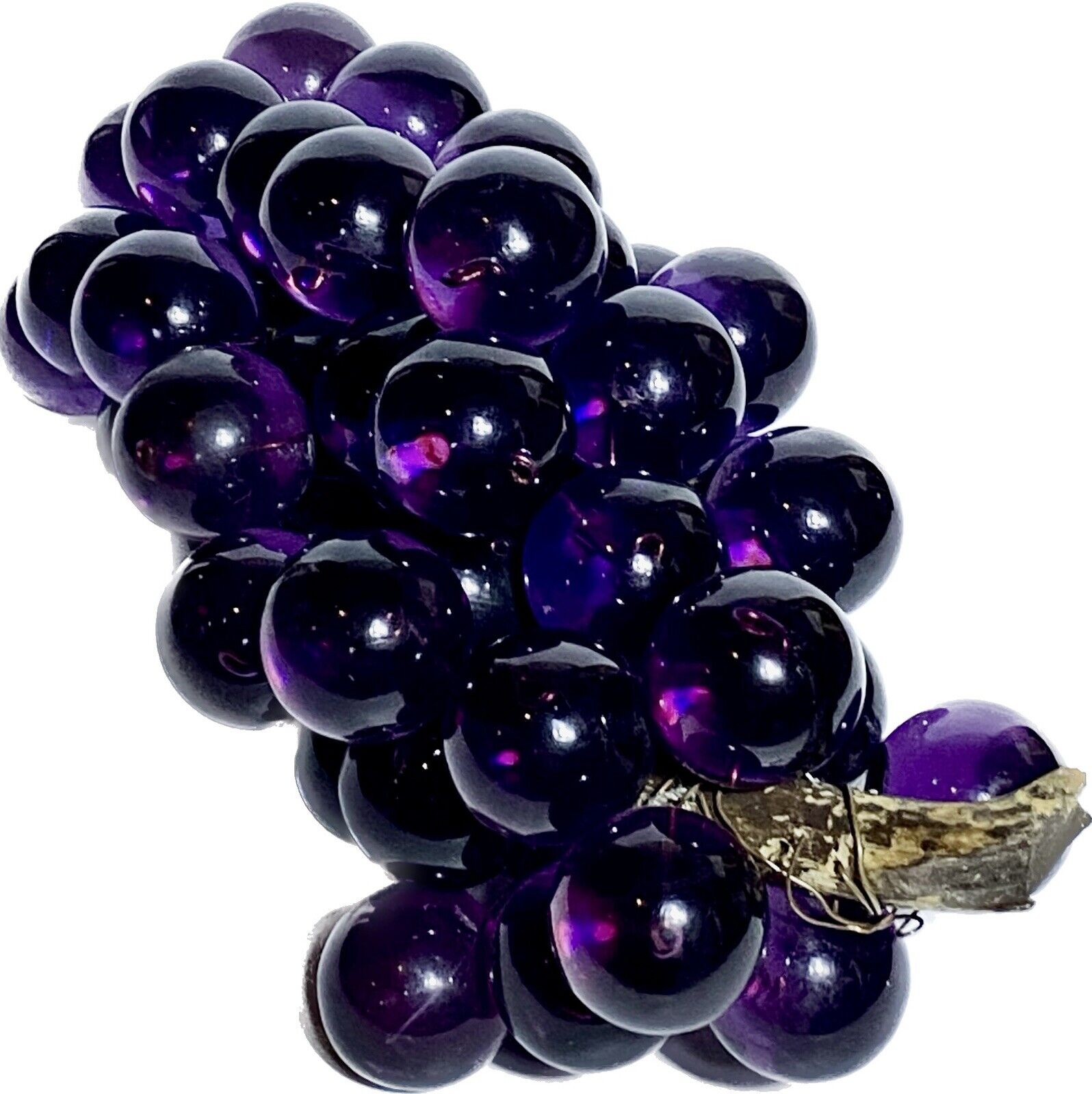 MCM Large Retro Grape Cluster on Driftwood Vine Wired Purple Lucite 1960's 13”