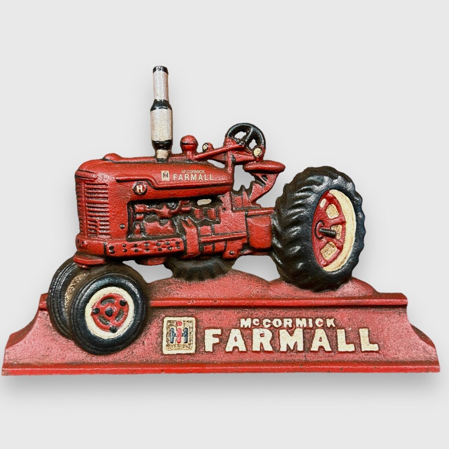 Farmall IH McCormick Tractor Door Stop Cast Iron With Antique Distressed Finish