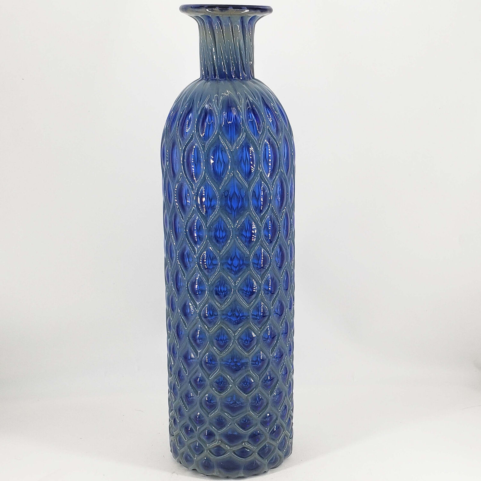 Studio Art Glass Cobalt Gray Unique net or bubble texture decor bottle Vase 16\