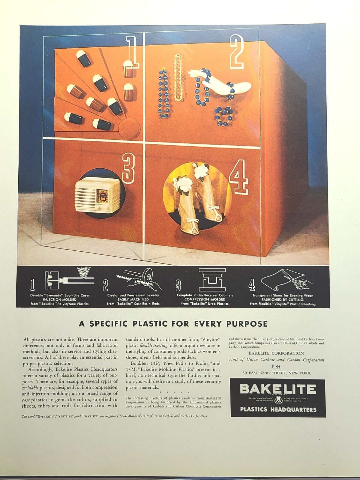 Bakelite Plastics Headquarters Colorful Molded Products Vintage Print Ad 1941