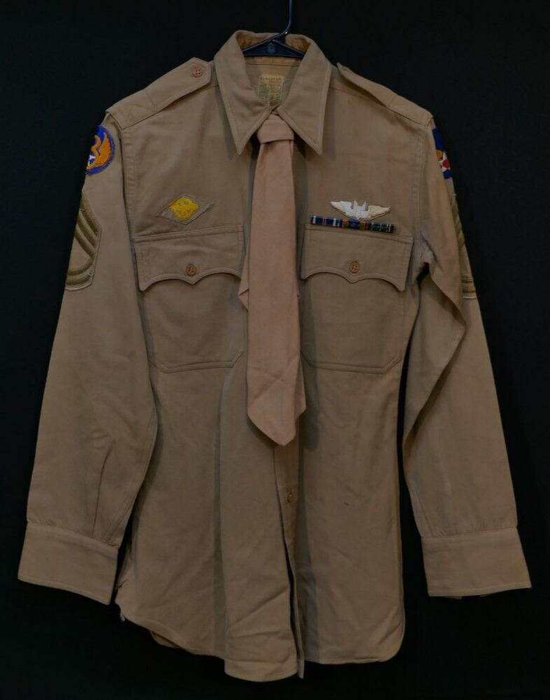 WWII US AAF 8th Army Air Force T/Sgt. Shirt Aerial Gunner WB 3 Ribbon Bar & Tie