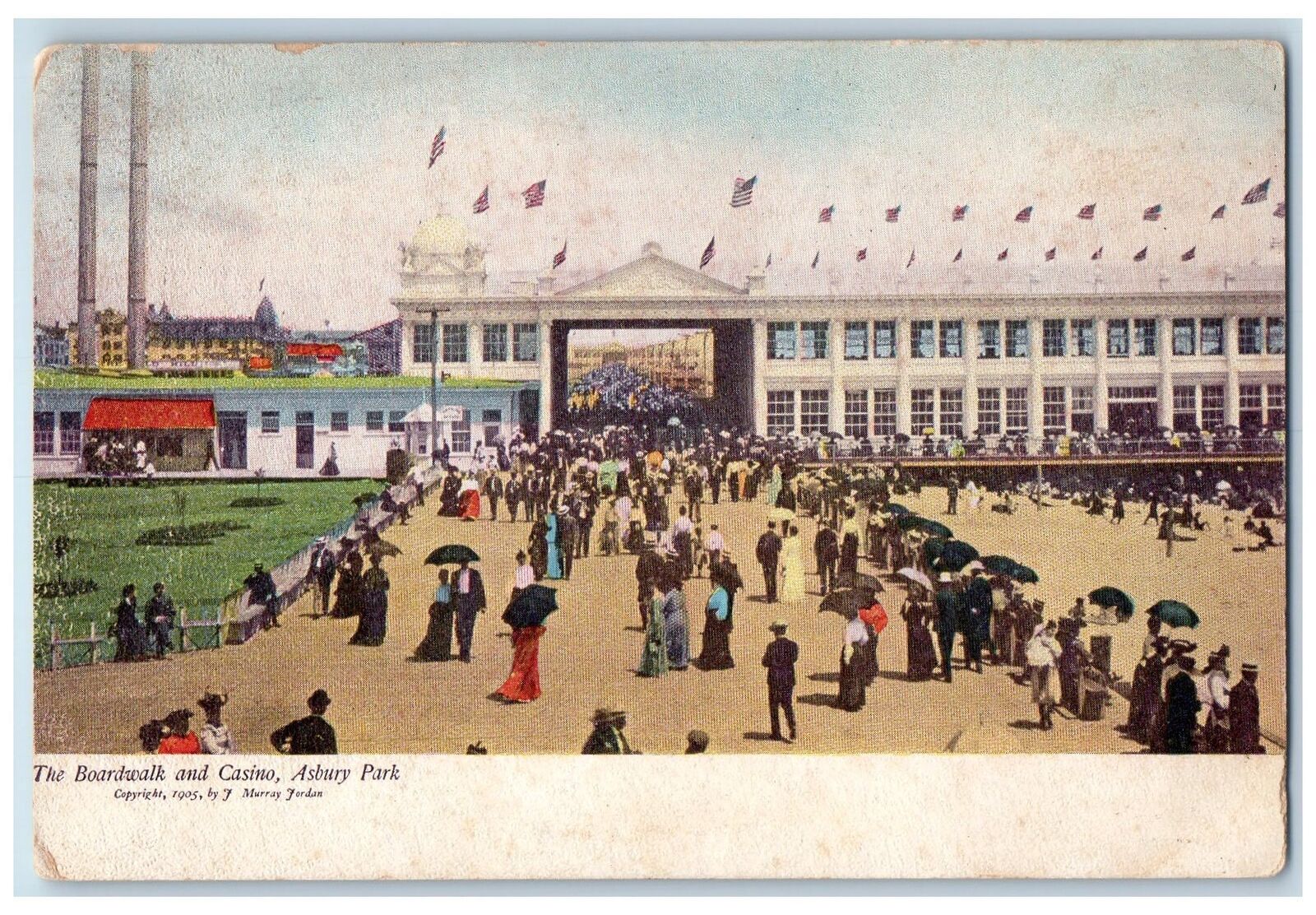 c1905 The Boardwalk Casino Entrance Visitors Crowd Asbury New Jersey NJ Postcard