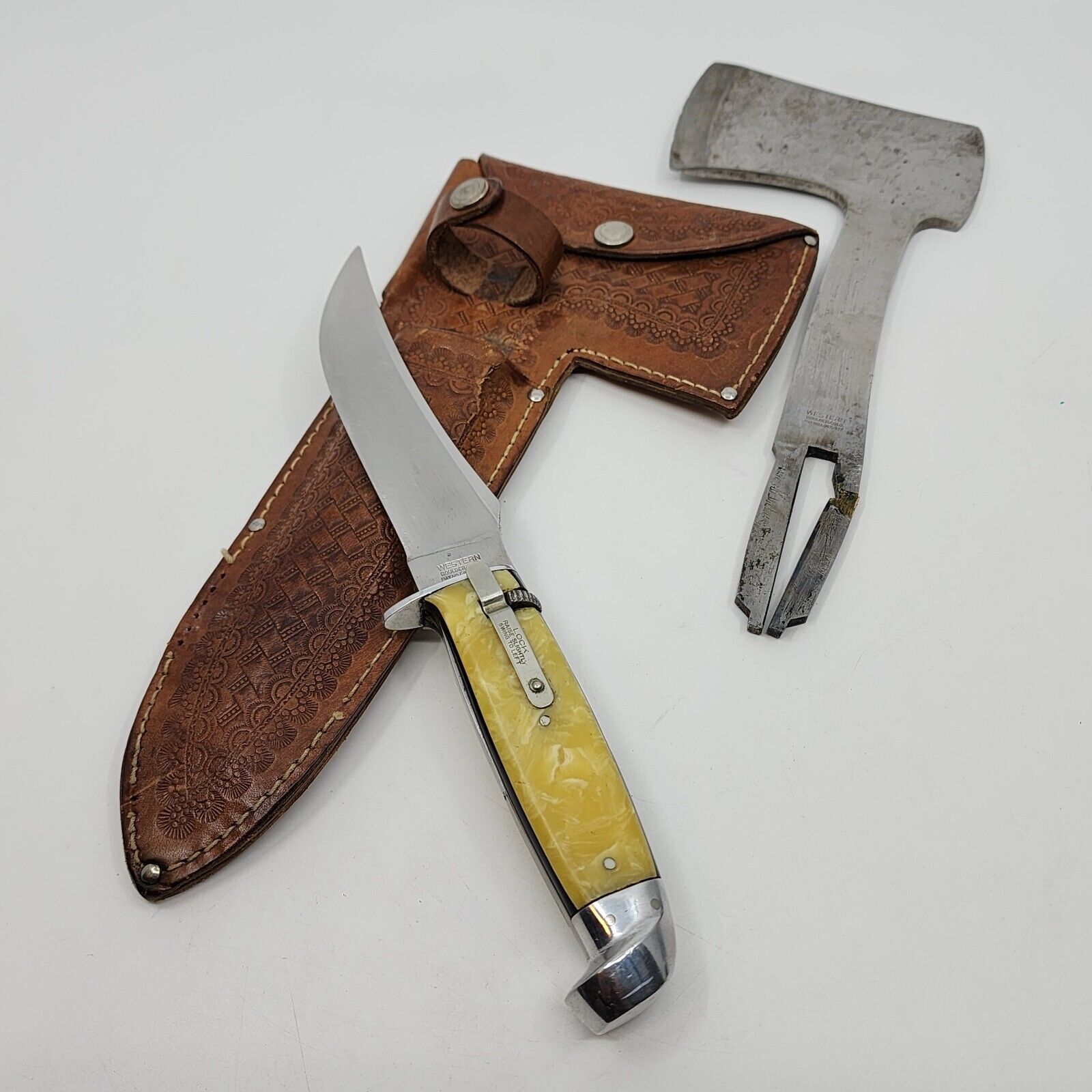 Vintage/Rare Ka-Bar Union Cutlery Co. Knife Axe Combo Celluloid 1930s 