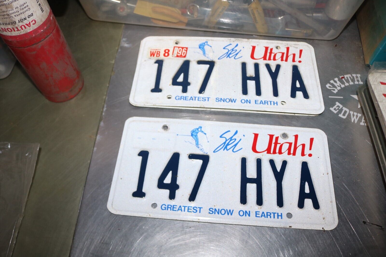 Nice shape 1996 Ski Utah license plate pair 147 HYA