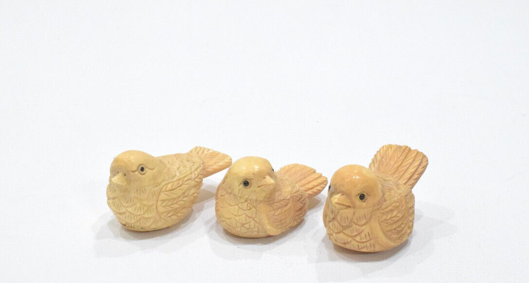 Chinese Carved Bone Set of 3 Birds