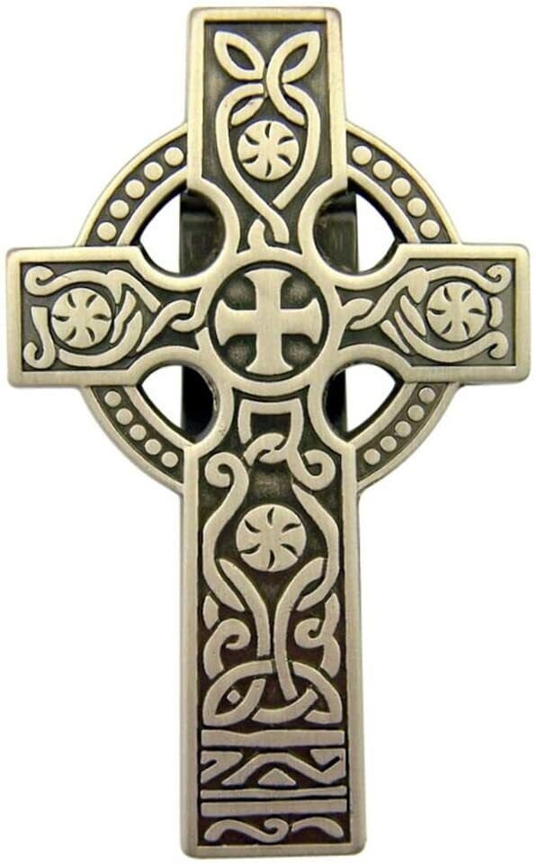 Pewter Celtic Cross Protect Us on Our Journey Auto Visor Clip, 2 3/4 In