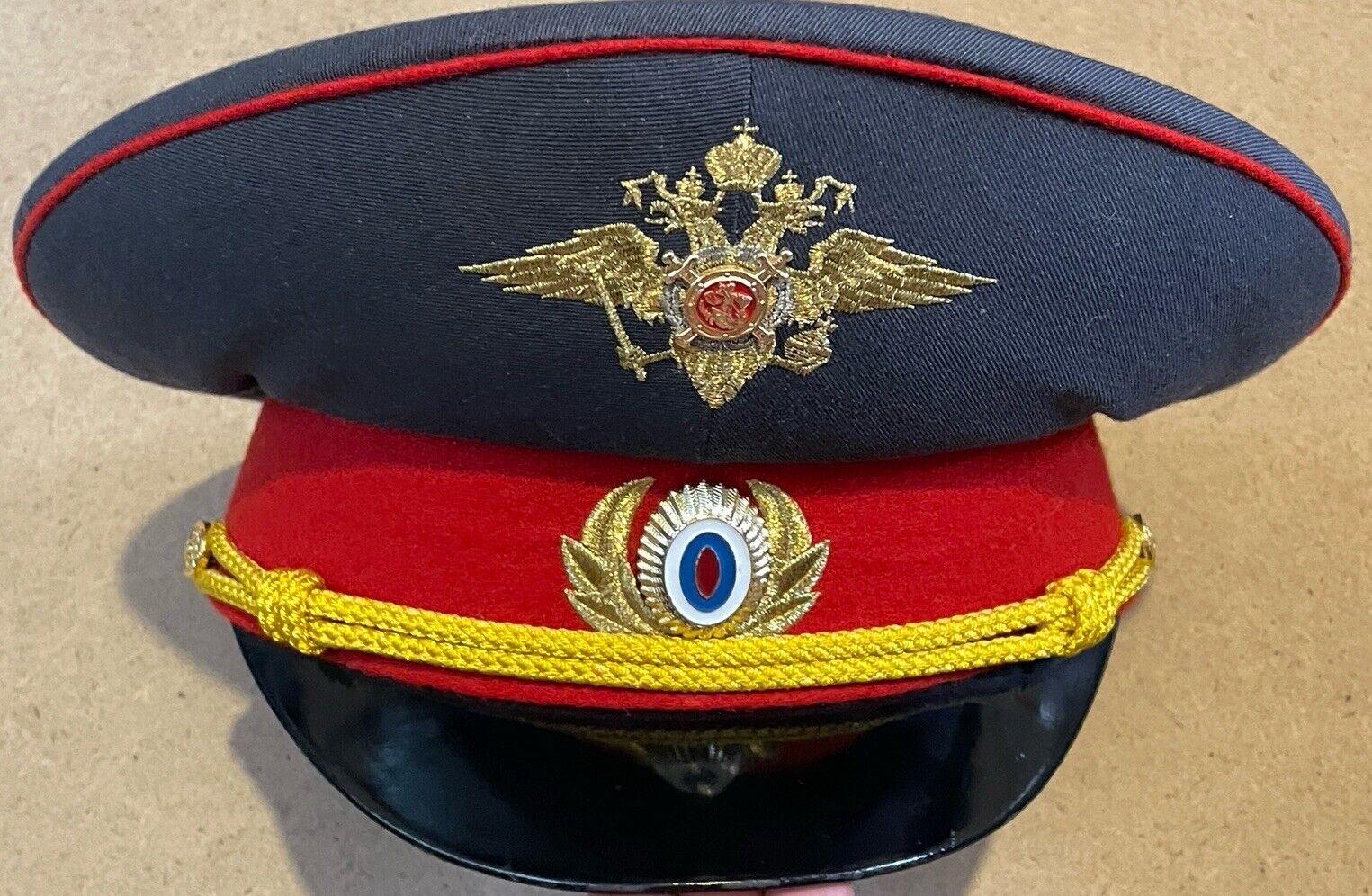 Genuine Russian Police Peak Cap With Embroidery Detail Some Wear Needs Shaping 
