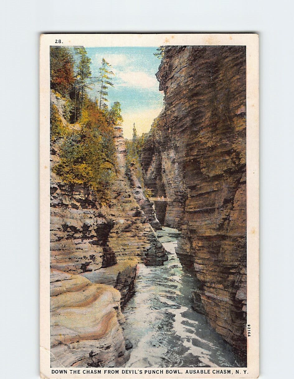 Postcard Down the Chasm from Devil's Punch Bowl Ausable Chasm New York USA