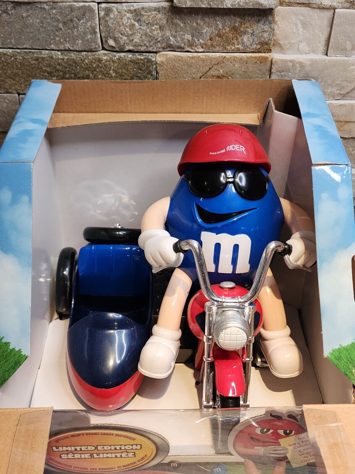 M & M\'s Motorcycle Candy Dispenser Limited Edition Blue Open Box