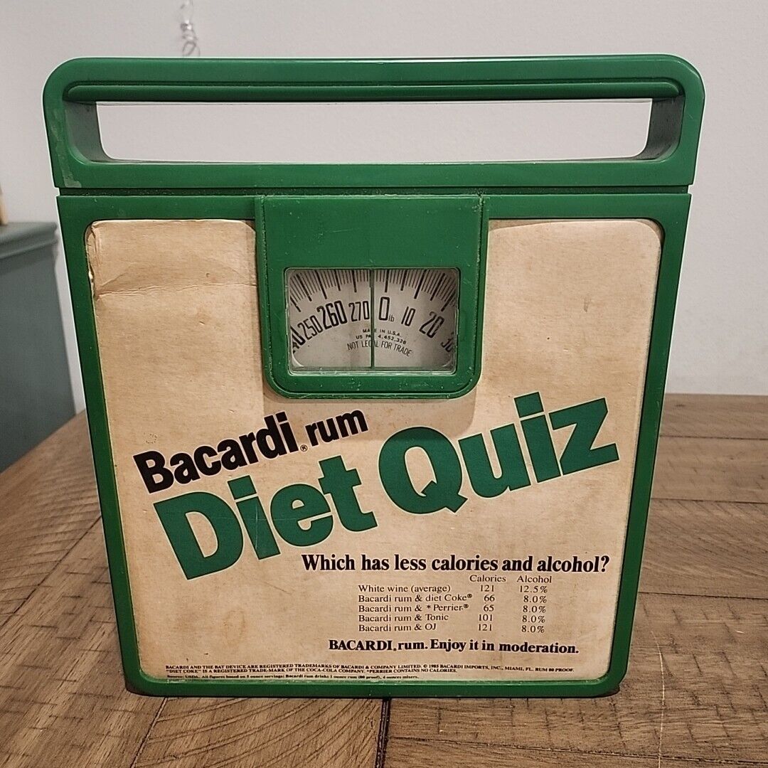 1985 Bacardi Rum Diet Quiz Weight Bathroom Scale Drink Calorie Promotion Analog