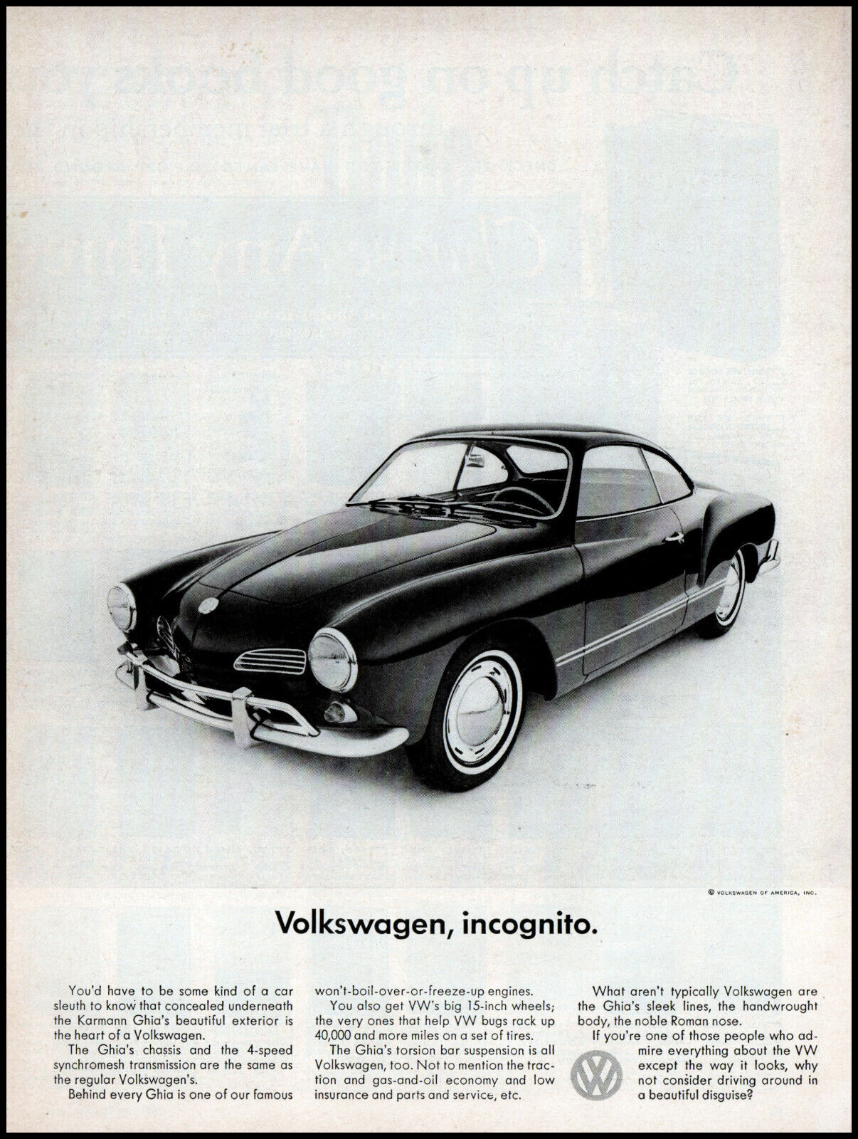 1965 Volkswagen Incognito Karmann Ghia carVW bugs retro photo print ad  S43