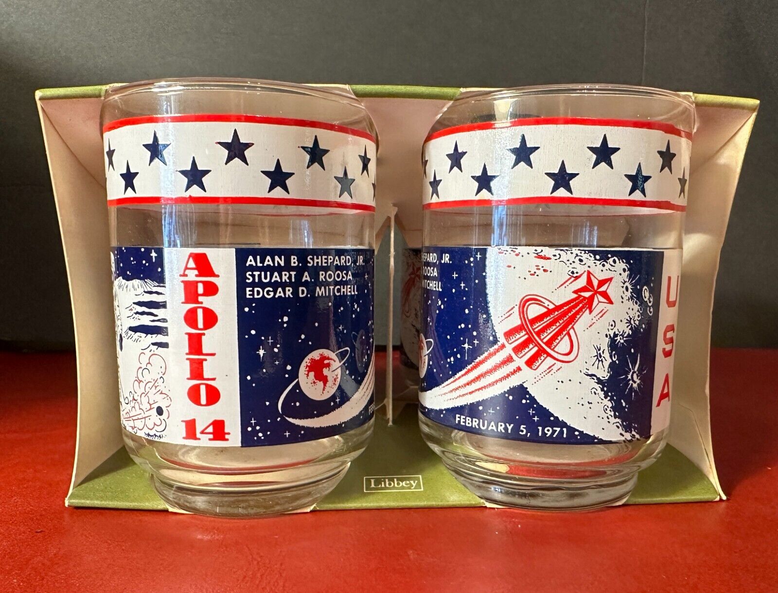 SET OF 4 | Apollo 14 Vintage Libbey Juice Glass NASA Space Program MoonAstronaut