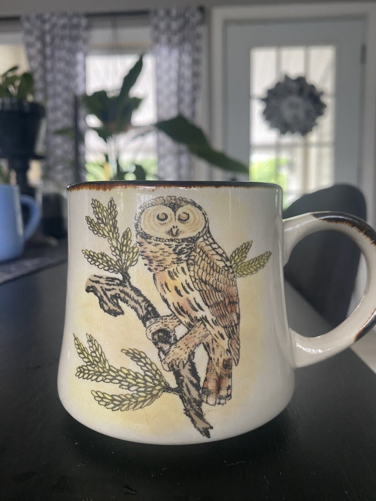 Vintage Mug With Owl On Branch