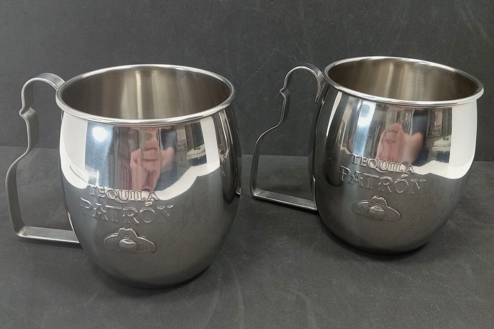 2 Tequila Patron Stainless Steel Moscow Mule Mugs Barware Cups