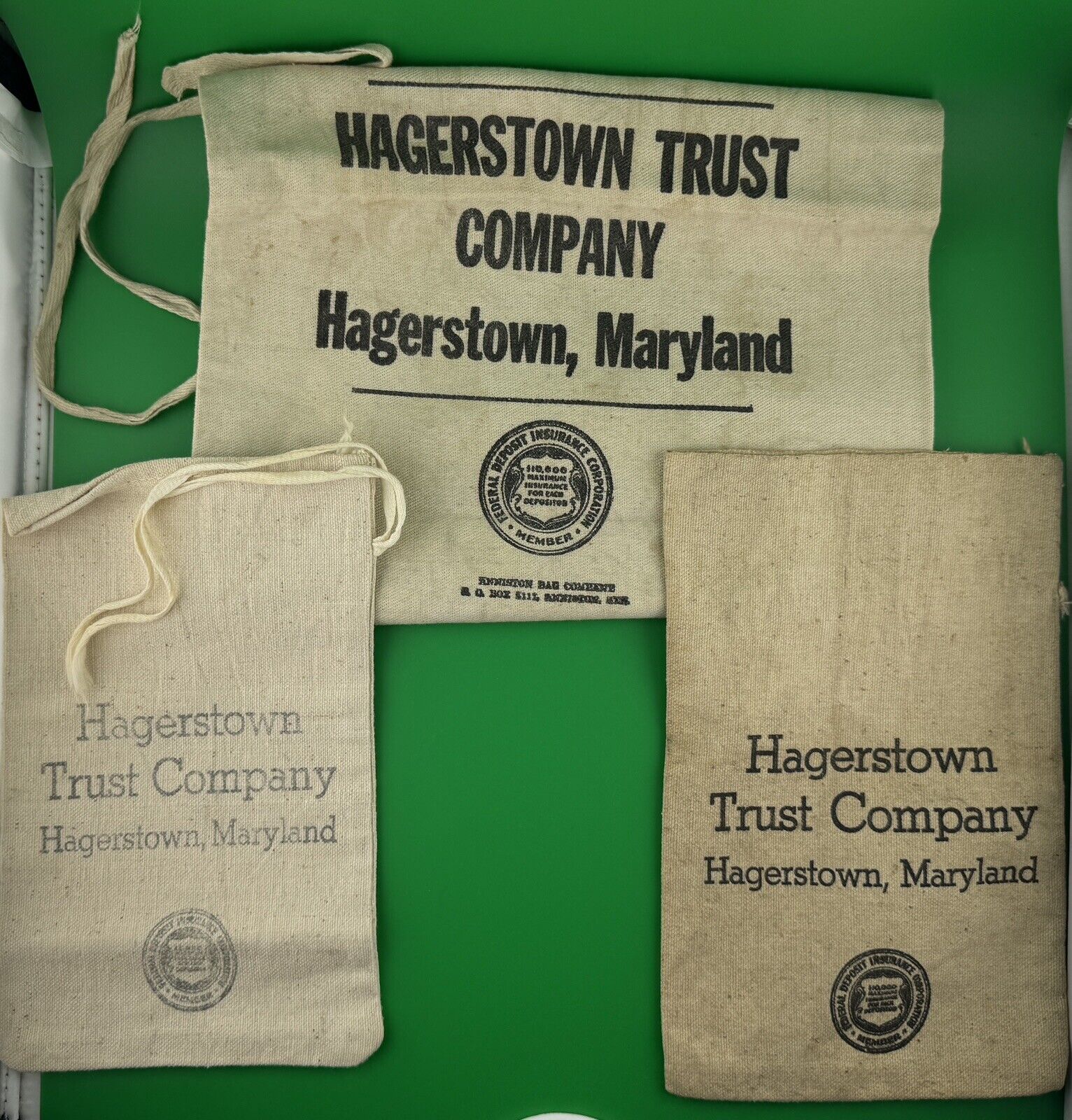 Vintage CANVAS “Hagerstown Trust Company” LOT OF THREE Bank Bags Maryland AS IS