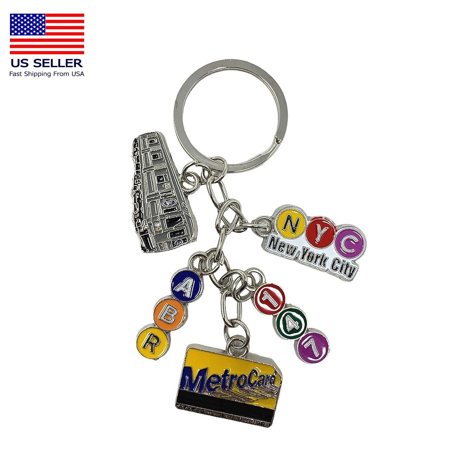 1 Pc Metal New York City Subway Key Chain 5 Charms, NYC Keychain Souvenir