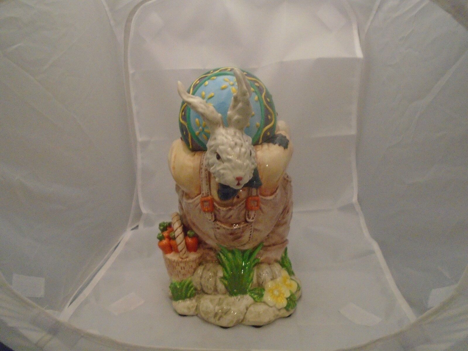 Rabbit Cookie Jar Ceramic w/Large Egg for the Cover
