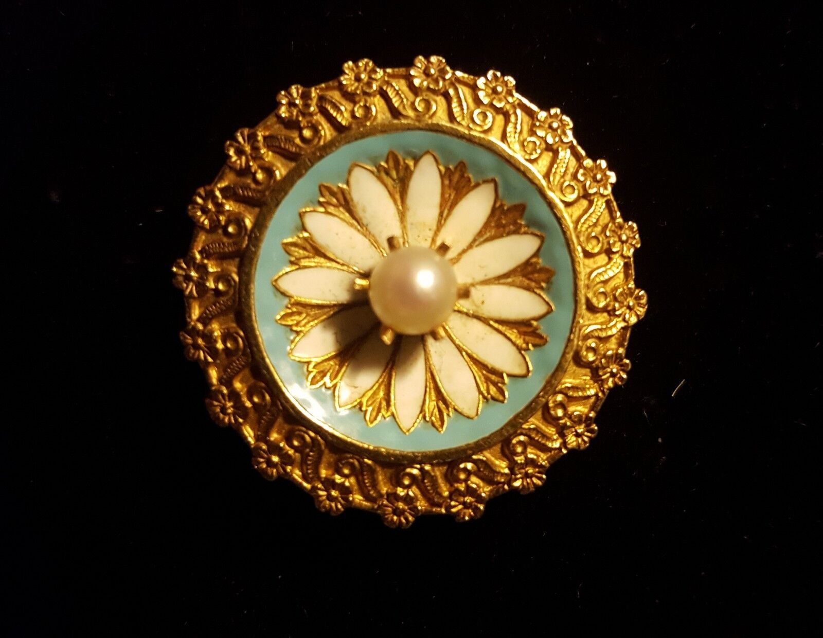 Stunning Victorian 14k Gold Blue & White Enamel Seed Pearl Brooch Pin Pendant