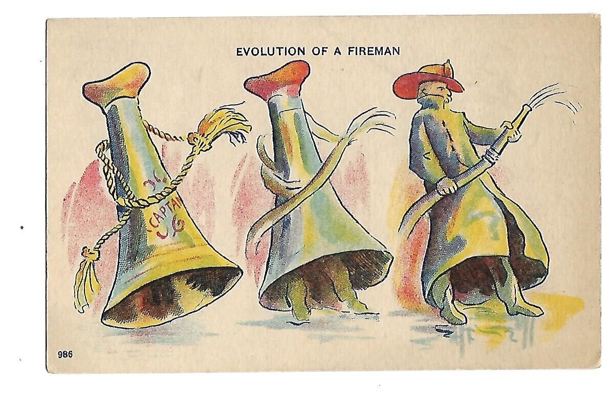 postcard comic evolution of fireman 1910's