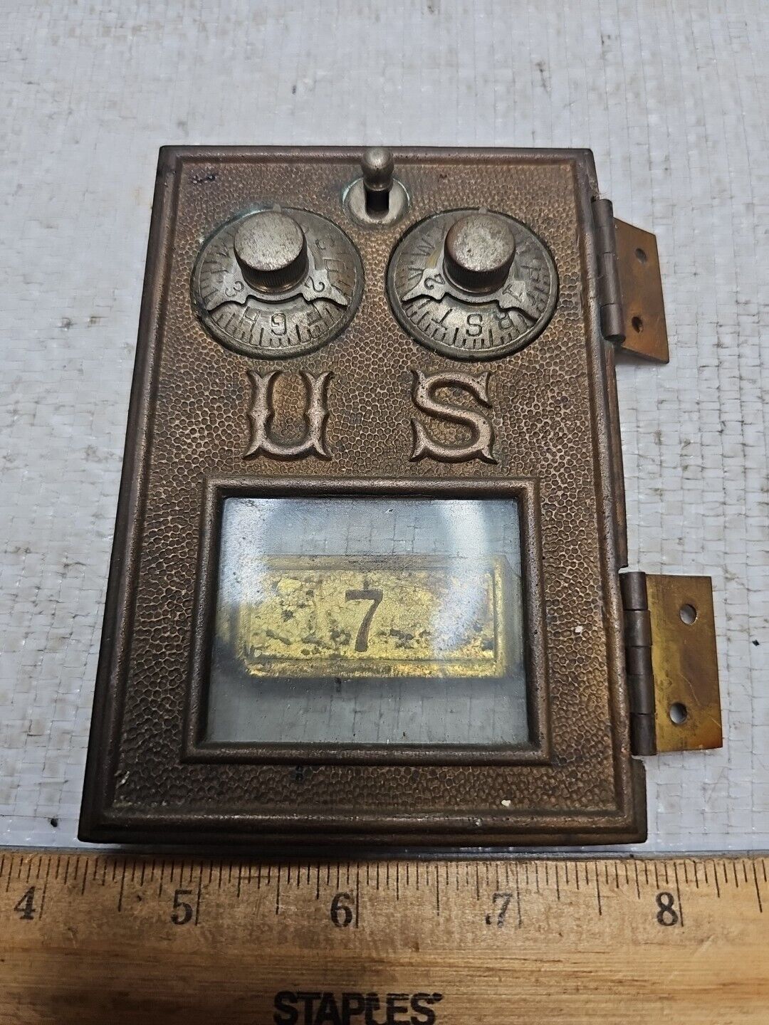 1885 Indianapolis Lock Co Post Office Door 2 Dial w/3 Pointers 1885 Works GREAT