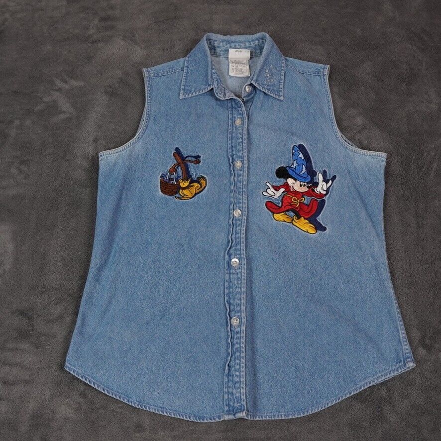 Vintage Disney Vest Women's Small Blue Mickey Mouse Sorcer's Apprentice Broom