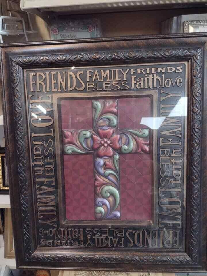 Jim Shore Friend's Blessing Cross FRAMED Art 19x22 inches Great WEDDING Gift