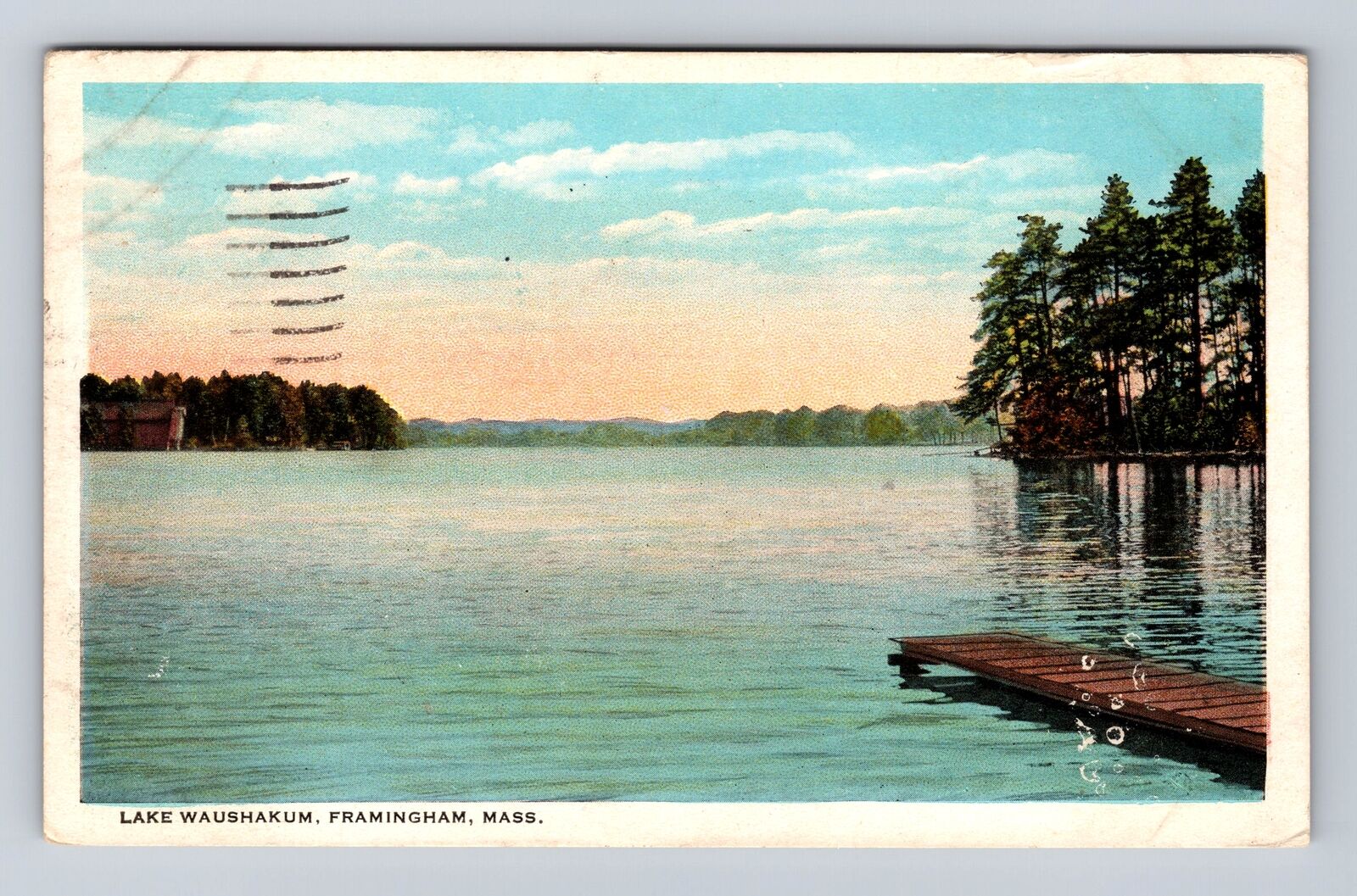 Framingham MA- Massachusetts, Lake Waushakum, Antique, Vintage c1923 Postcard