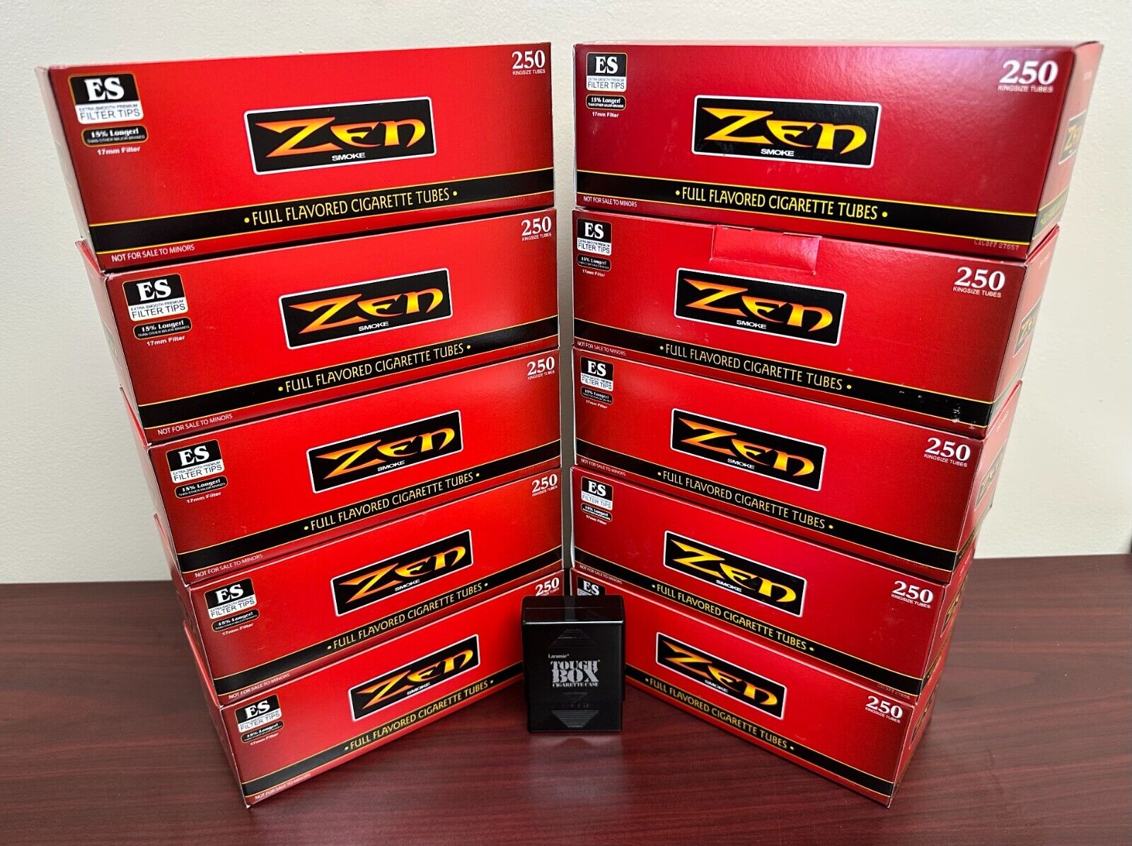 Zen Red King Size Full Regular Cigarette Tubes 10 Boxes Comes With BLACK Case