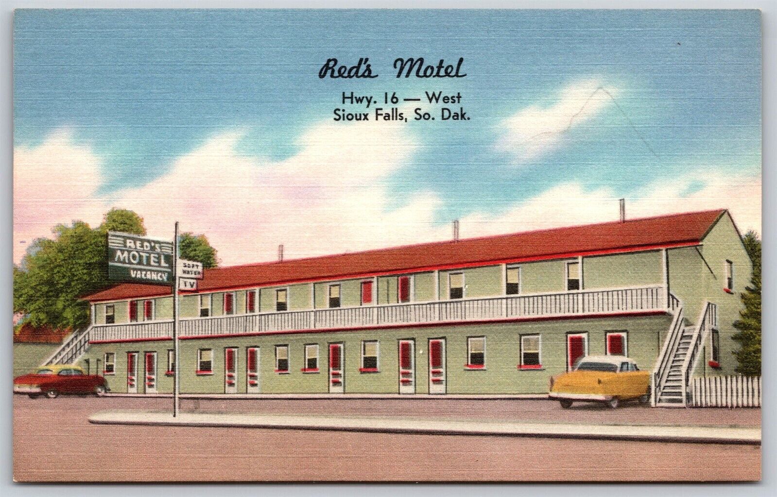 Postcard Red\'s Motel, Sioux Falls SD linen L61