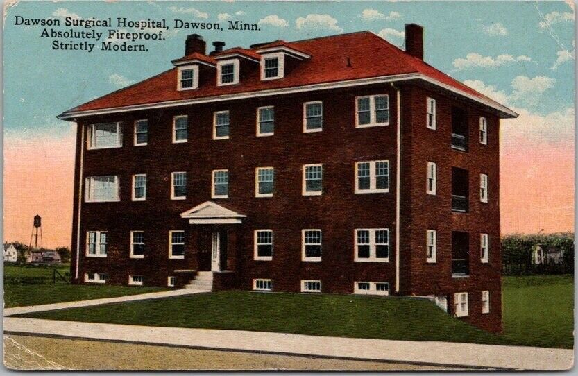 Vintage DAWSON, Minnesota Postcard DAWSON SURGICAL HOSPITAL 1918 MN Cancel