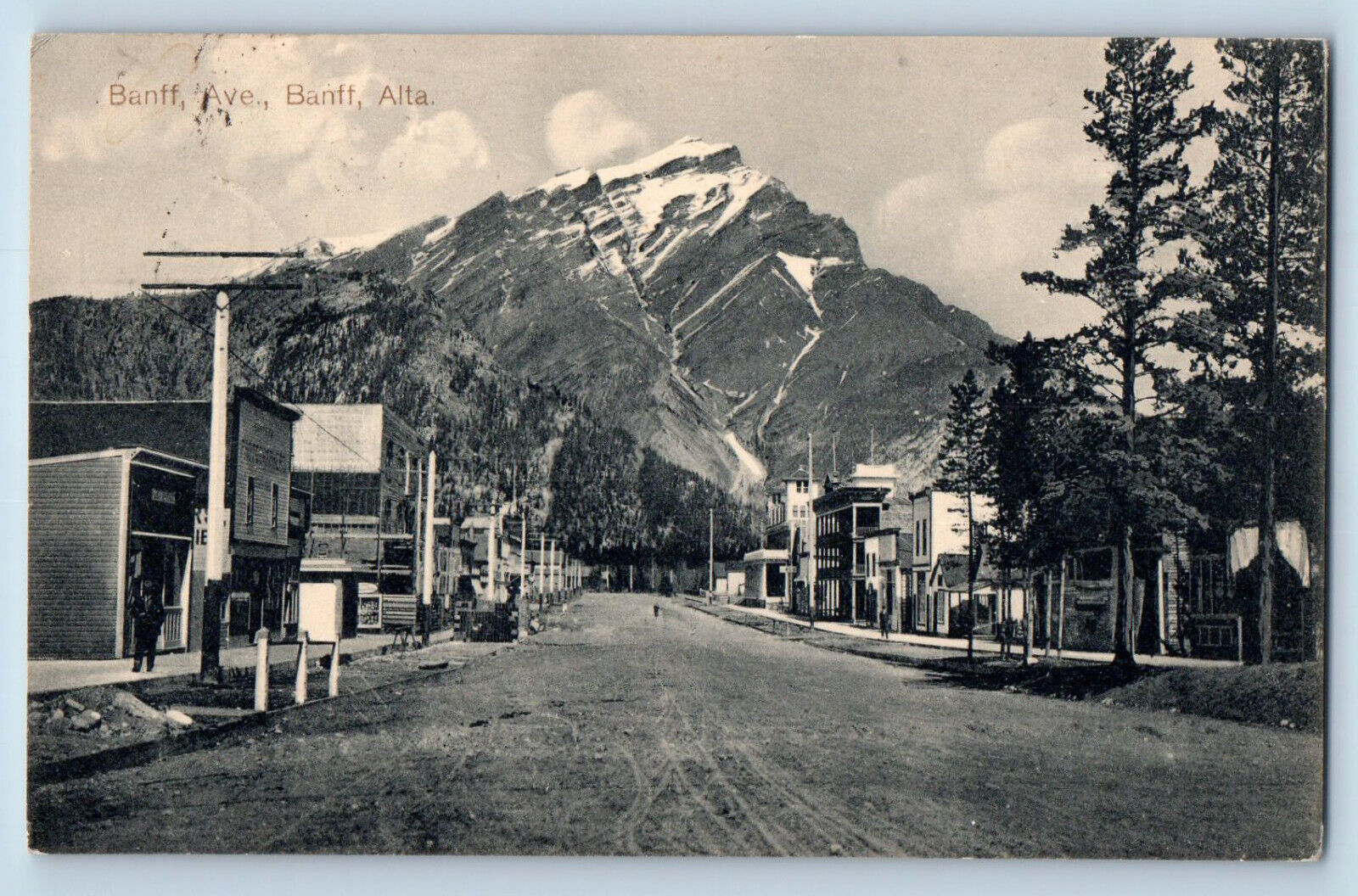 Banff Alberta Canada Postcard Banff Avenue Mountain View c1910 Posted