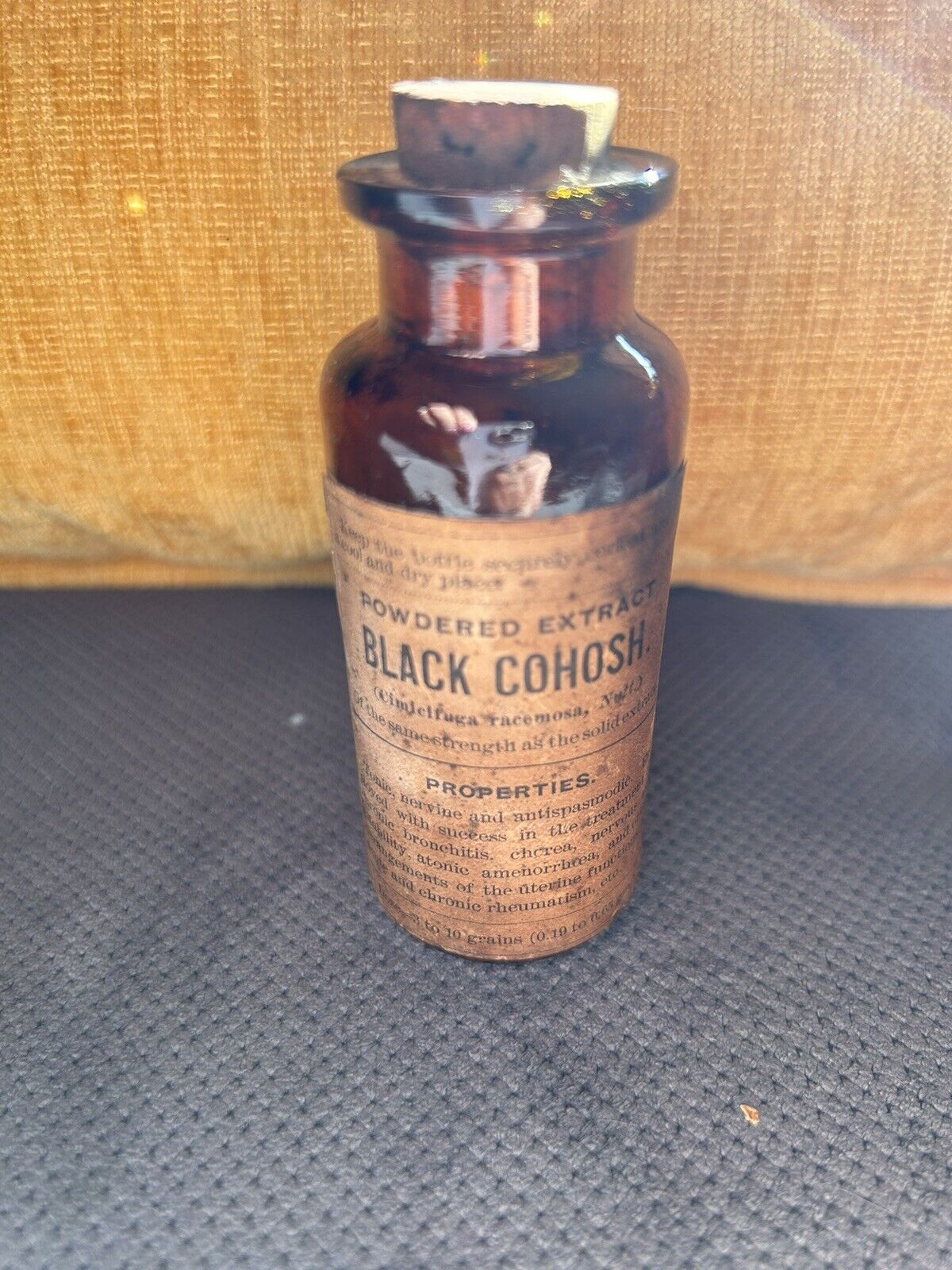 Vintage Amber Brown Medicine Bottle BLACK COHOSH-Park.Davis&Co Original Labels