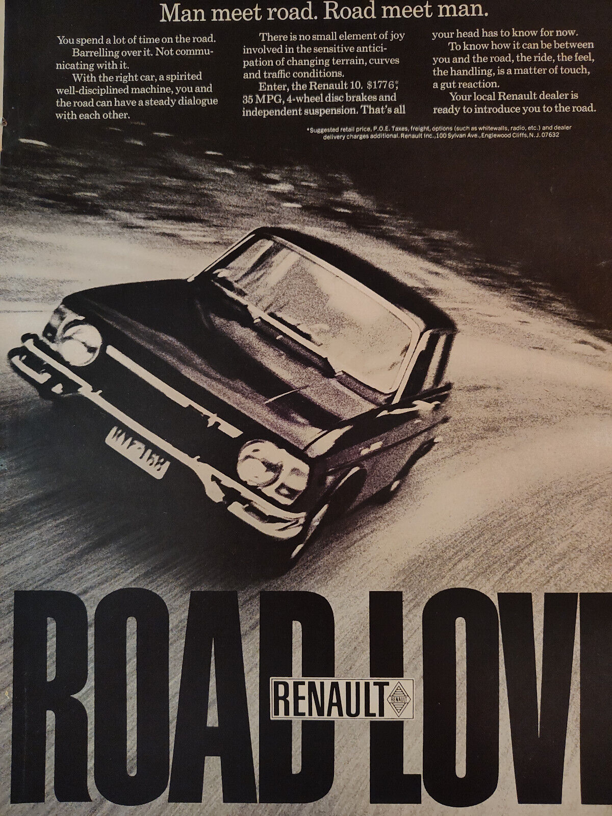 1970 Esquire Original Art Ad Advertisement Road Love -- The RENAULT 10 1776.00