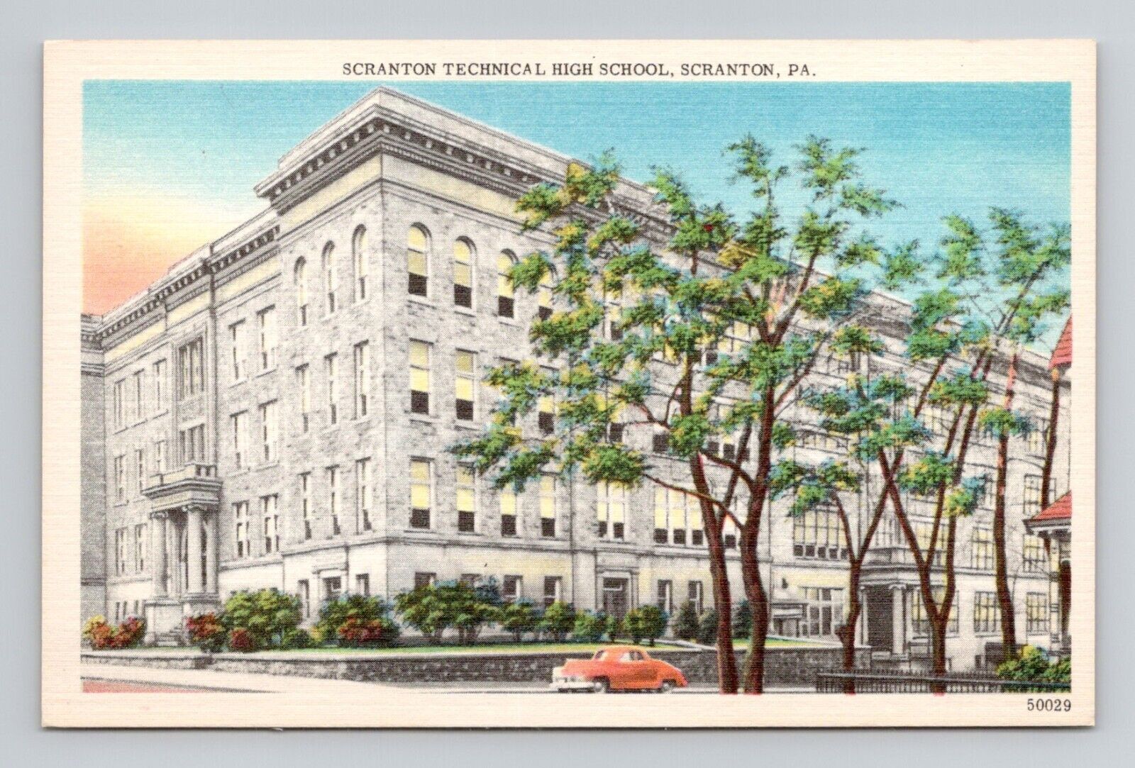 Postcard Scranton Technical School Pennsylvania PA, Vintage Linen O2