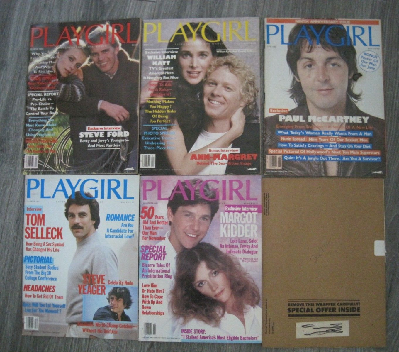 PLAYGIRL 1982 Magazines. Lot of 6 - March, April, June, Oct, Nov Dec Tom Selleck