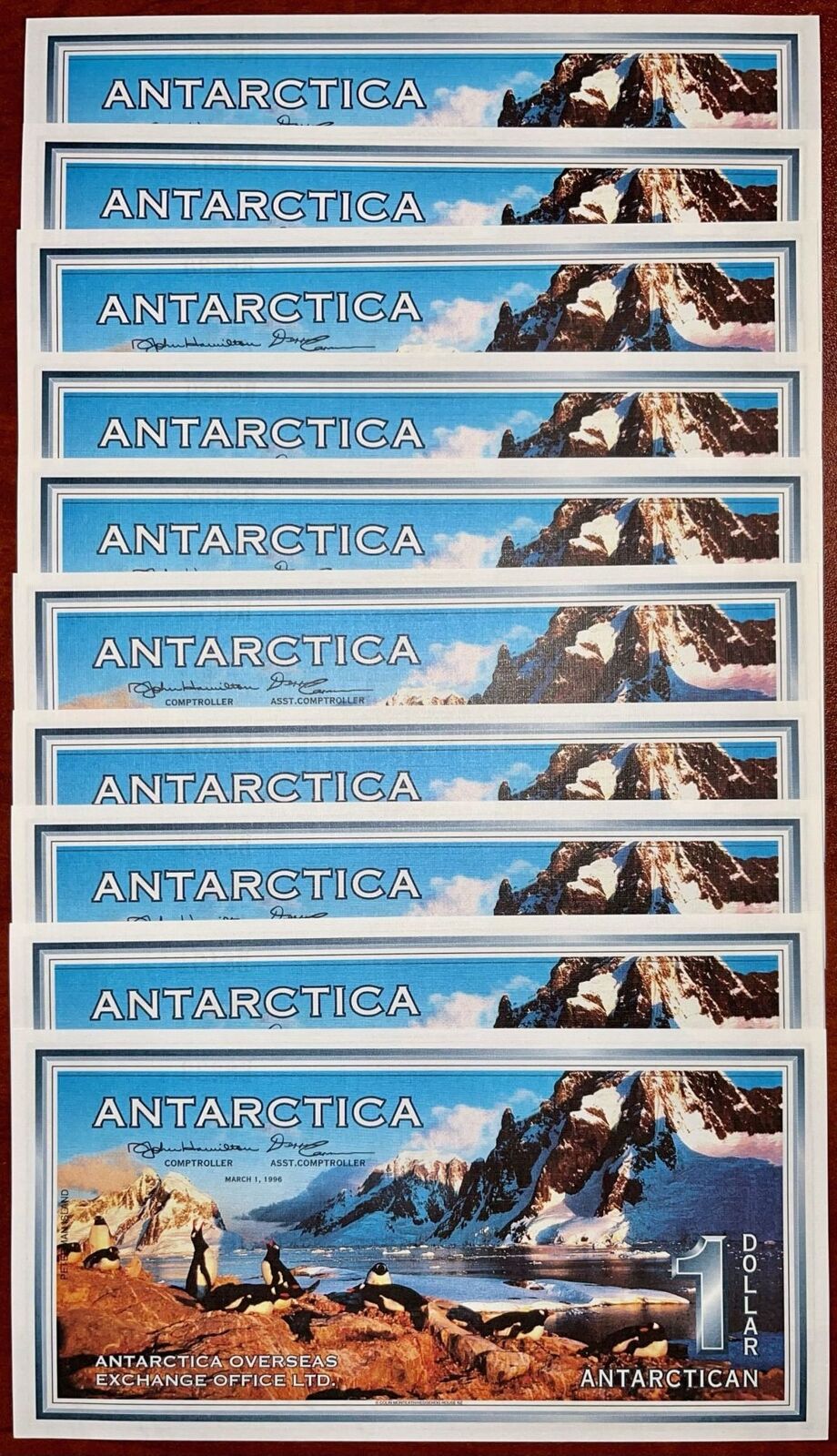 Antarctica - 1 Antartican Dollar - Group of 10 notes - 1996 dated Foreign Paper 