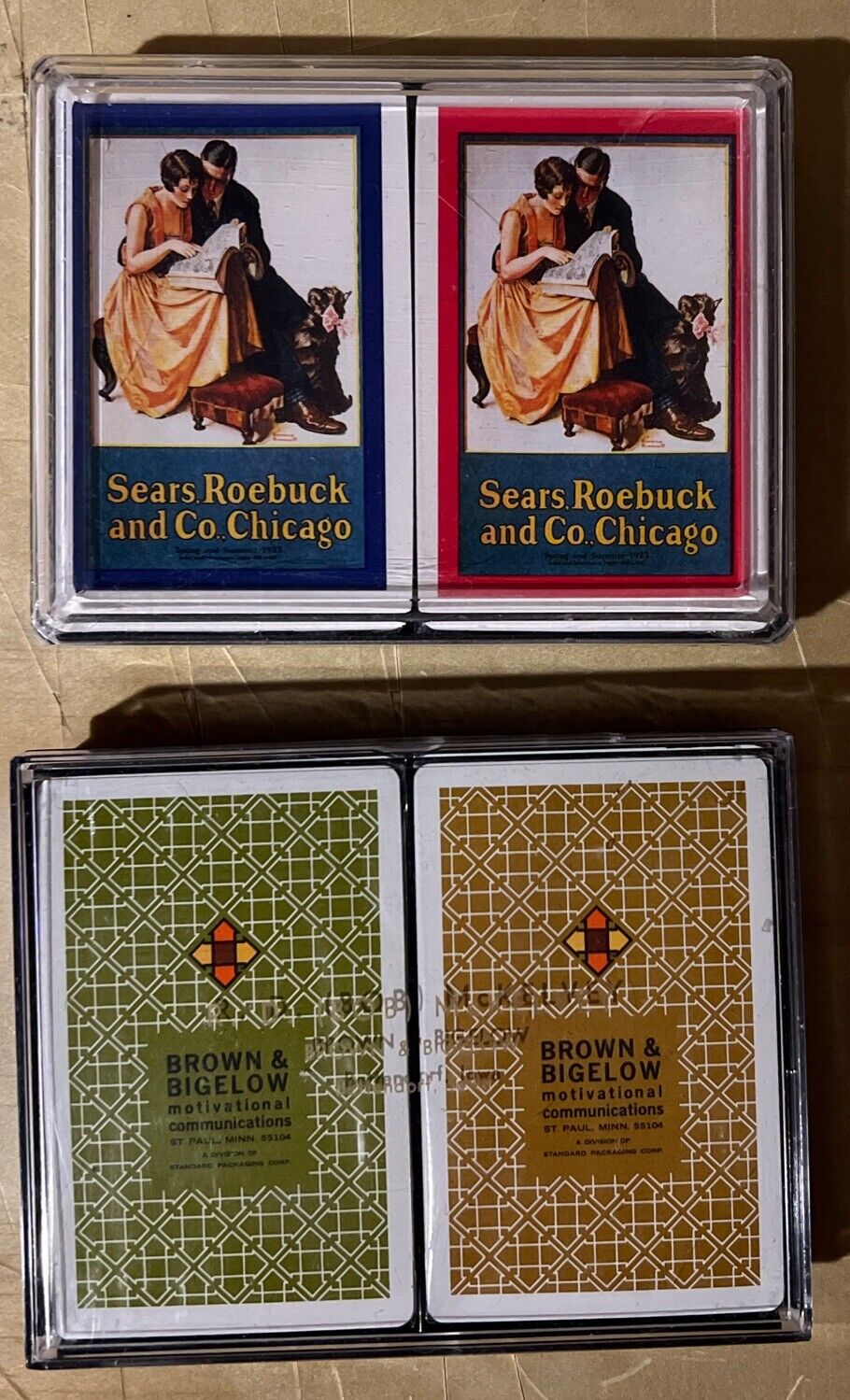 2 Vintage Bridge Double Deck Playing Card -  NEW Sealed Sears,  Brown & Bigelow
