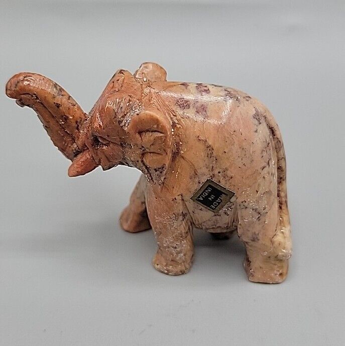Hand Carved Gemstone Elephant Figurine Made In India 