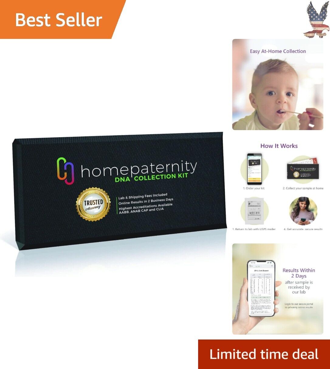 DNA Paternity Testing Kit - 99.999% Confidence - Fast Results - 1 Child & Father
