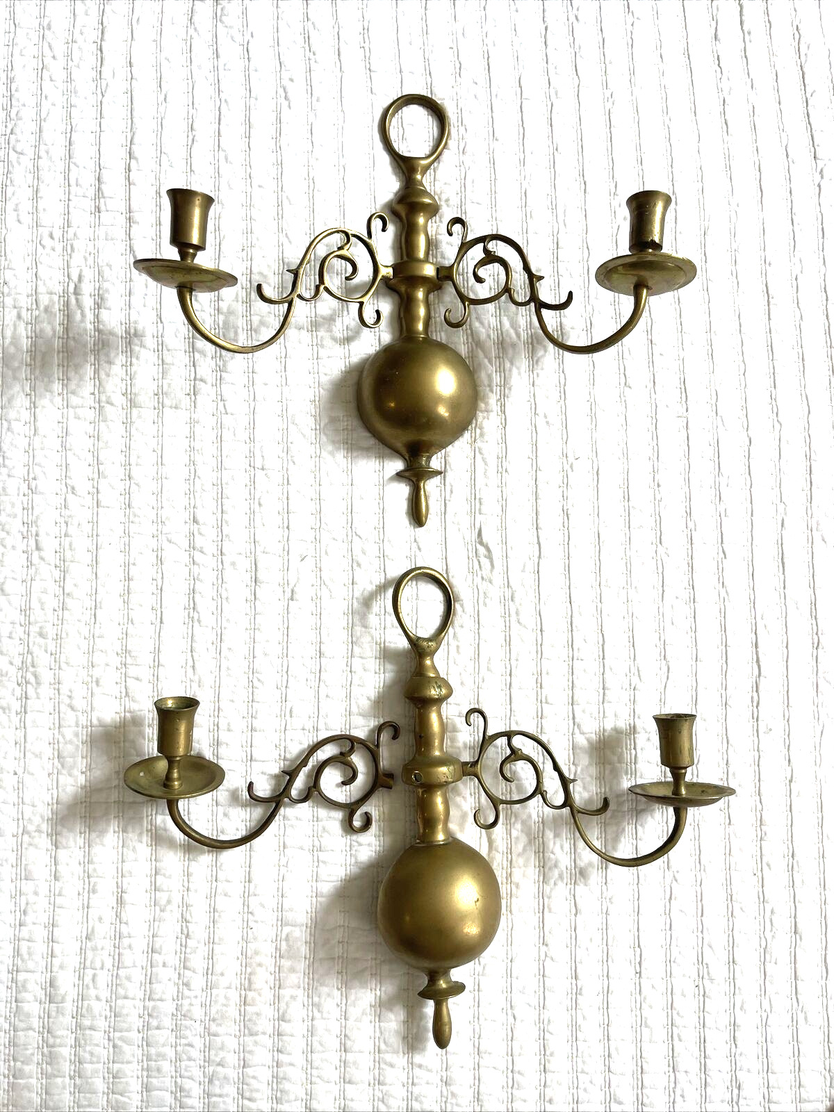 Vintage Brass Wall Sconce Pair Scrollwork Curved Victorian Federalist Two Arm