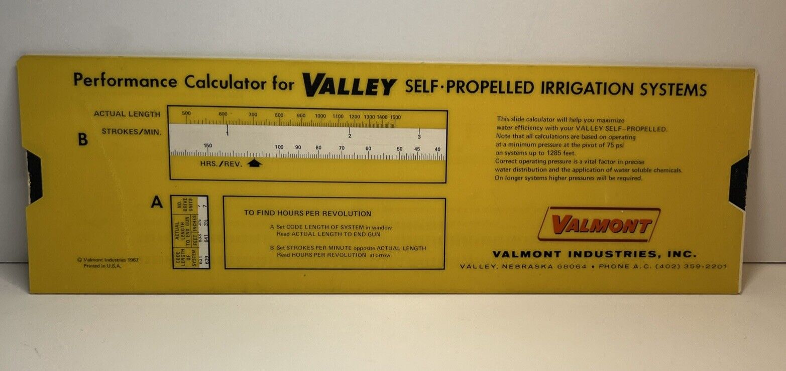 VINTAGE VALMONT INDUSTRIES PERFORMANCE CALCULATOR AGRICULTURAL ADVERTISEMENT 