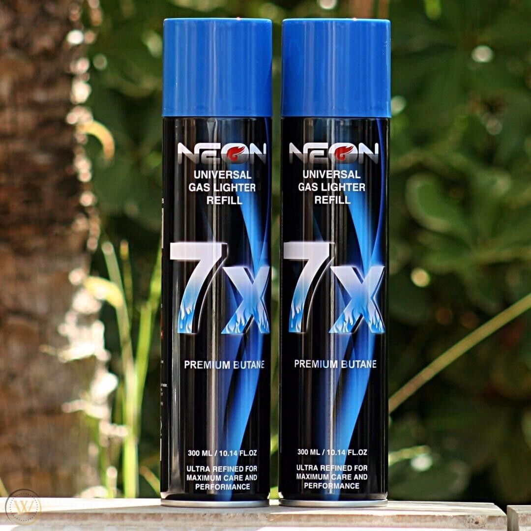 2x Neon 7X Butane New Fuel - Metal Refill Tip - Additional 5 Adaptor Tips