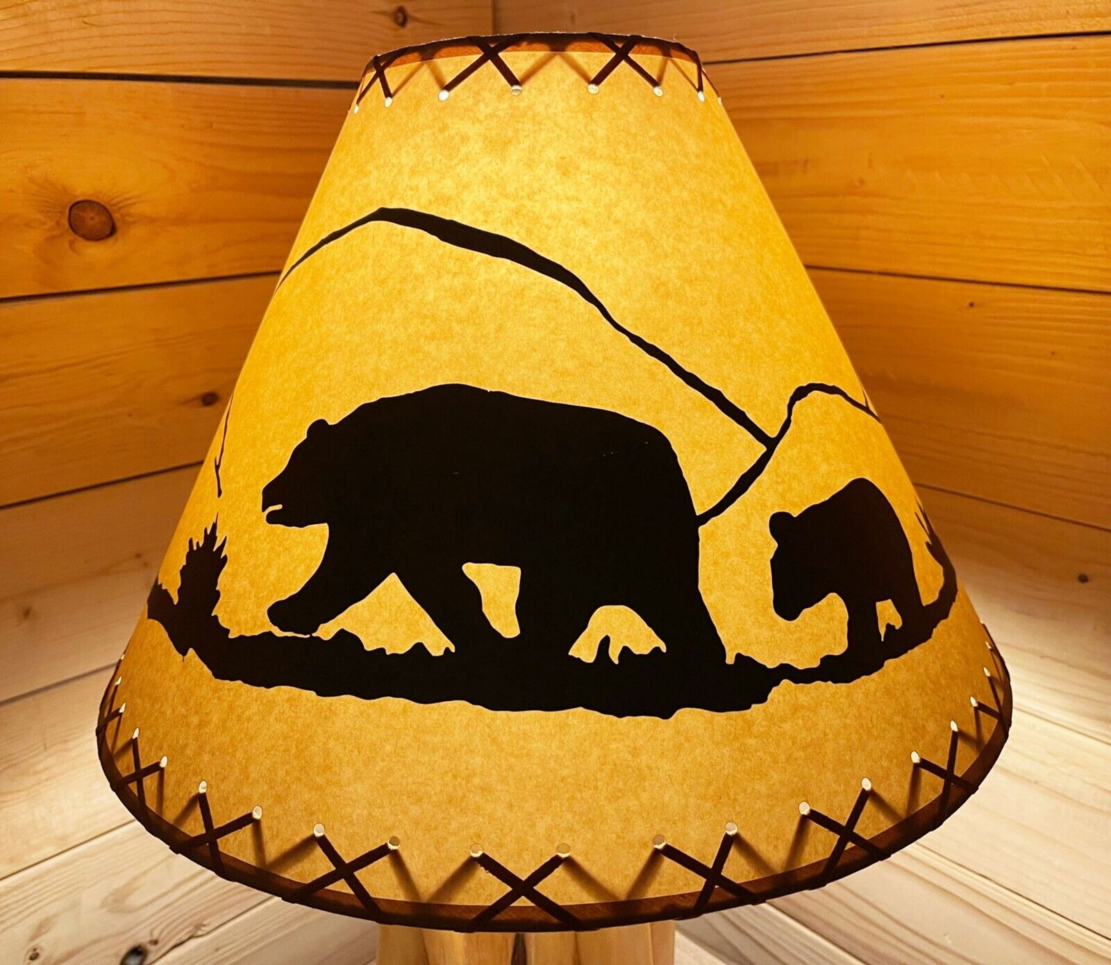 Rustic Oiled Kraft Lamp Shade with Bear Design - 18\