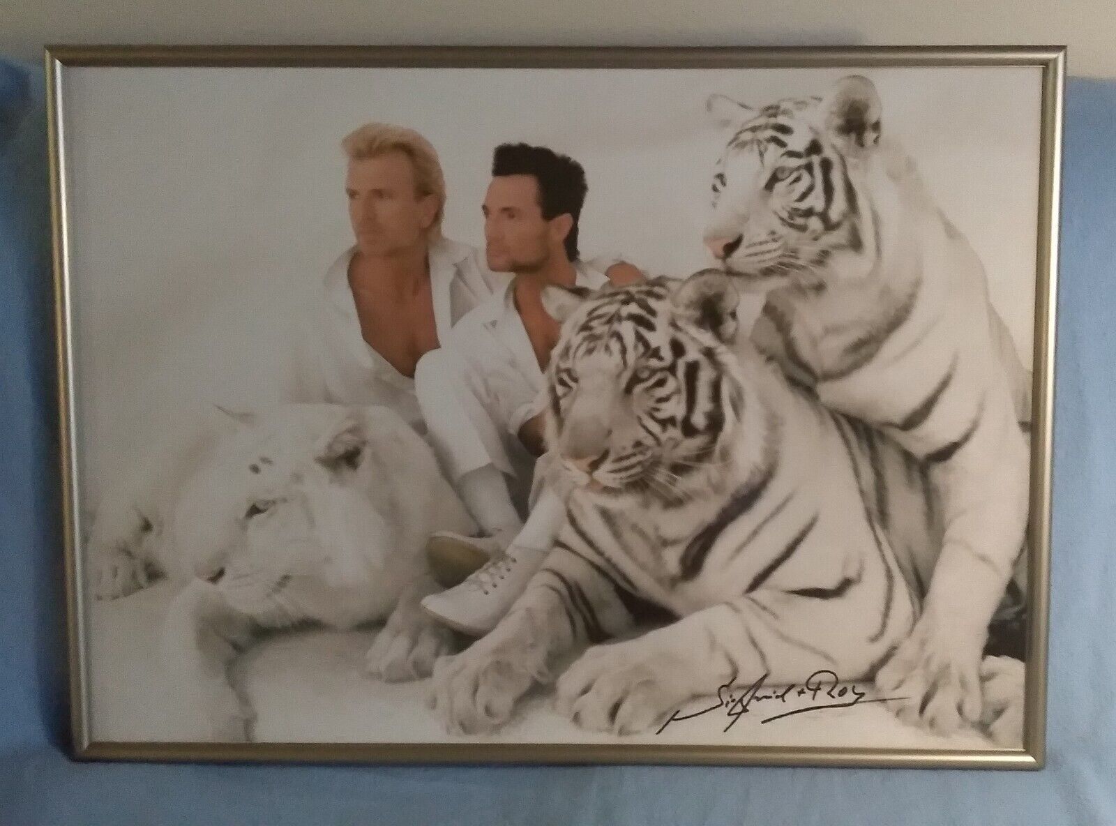 2001 FRAMED SIEGFRIED AND ROY LITHO/POSTER ~White Tigers~Mirage Casino Las Vegas