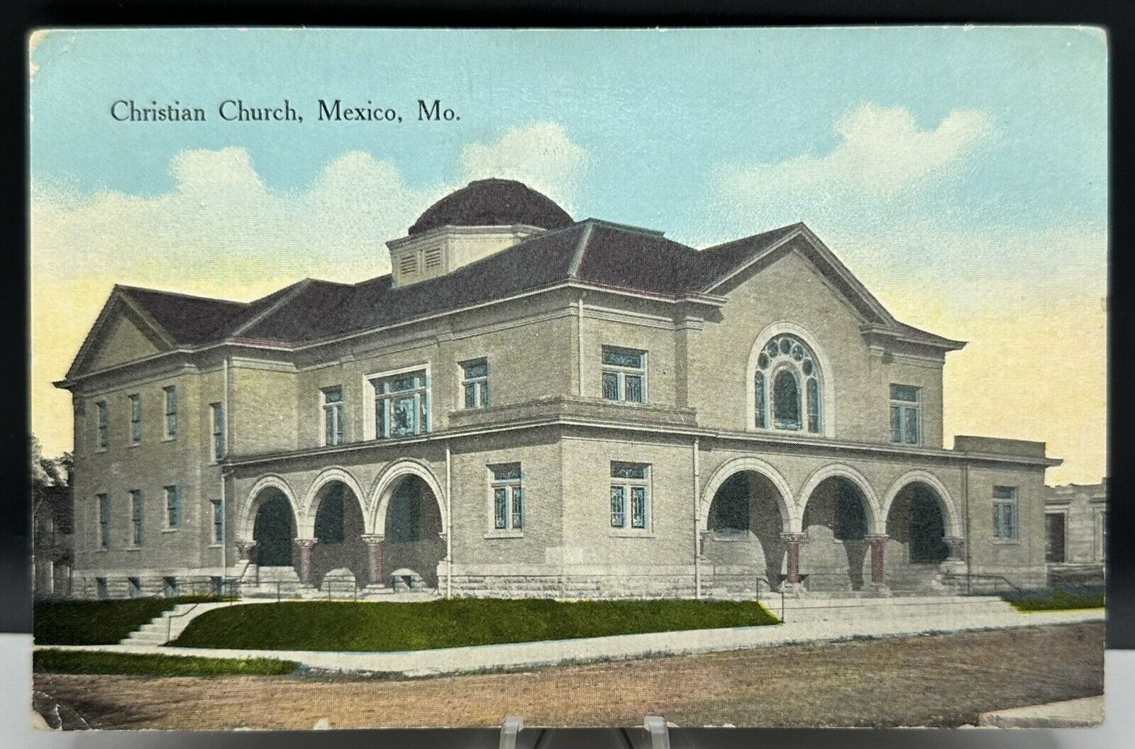 1907-1915 Christian Church Postcard Mexico Missouri MO W/ Brick Paved Street