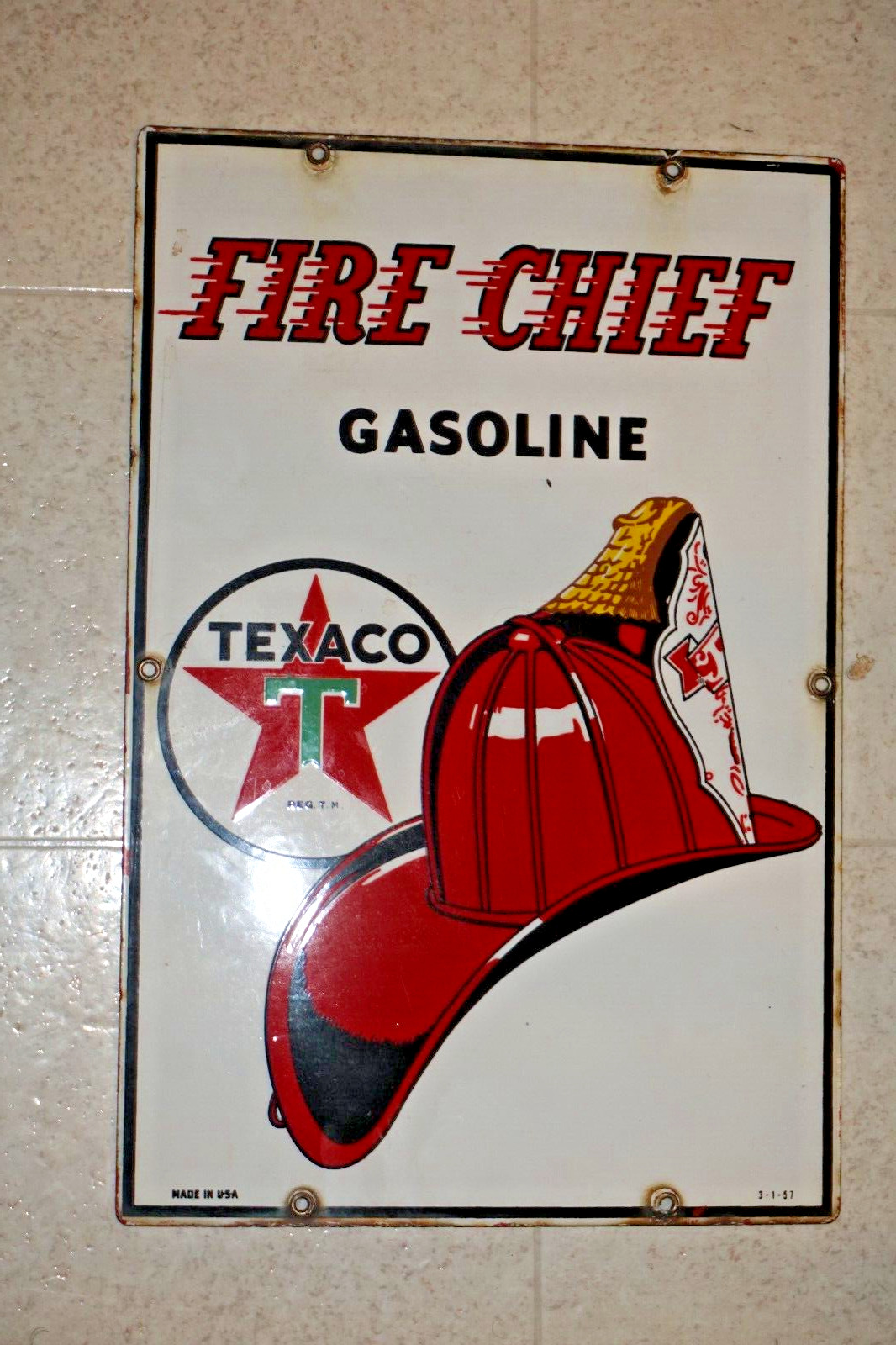 Vintage Texaco Advertising Sign Fire-Chief Pump Plate Sign 1957 Original