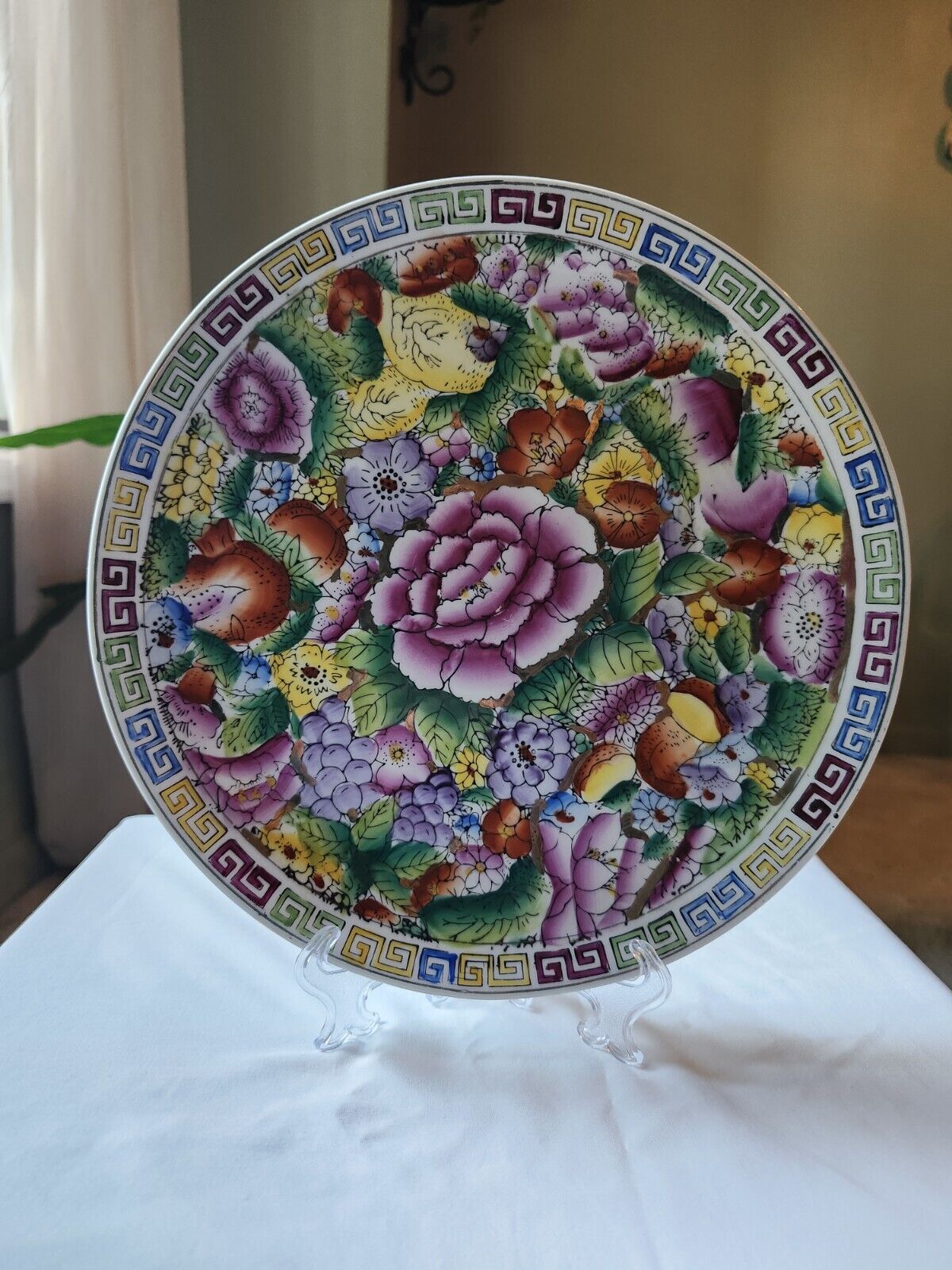 Vintage Chinese Fleur Famille Thousand Flowers Decorative Plate 10...