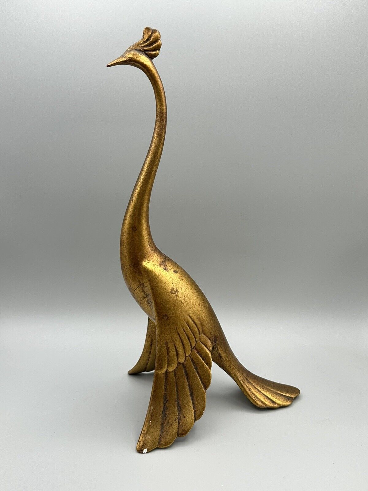 Vintage MCM Anthony Freeman McFarlin Pottery Gold Leaf Crane Figurine 1970s CHIP